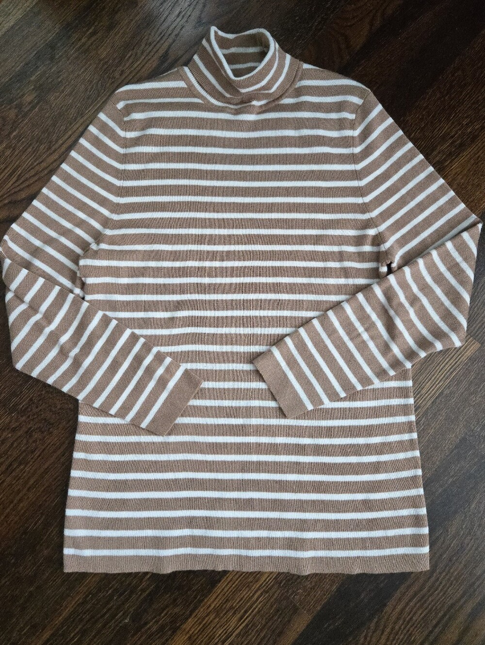 Neutral Beige Striped Turtleneck Knit By Hampshire Studio Rayon Blend Size XL
